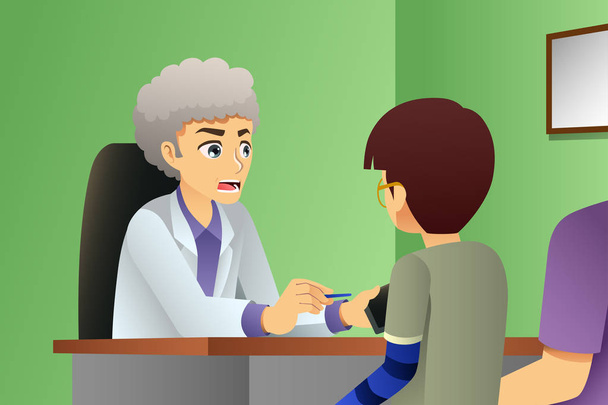 Μια εικονογράφηση διάνυσμα μιλώντας ο γιατρός σε έναν ασθενή παιδί - Διάνυσμα, εικόνα