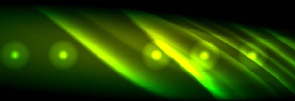 Ondas de fluxo de néon líquido, linhas de luz brilhante fundo
 - Vetor, Imagem