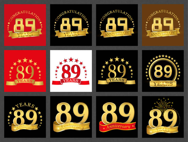 Set nummer negenentachtig (89 jaar) viering ontwerp. Verjaardag gouden sjabloon getalelementen voor uw verjaardagspartij. - Vector, afbeelding