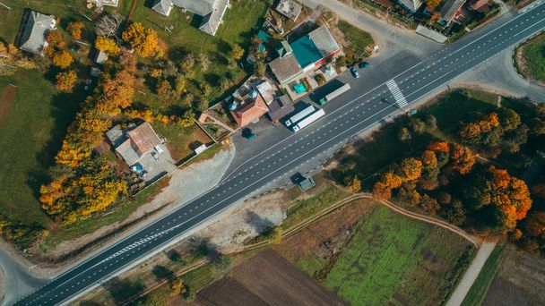 Aerial view of the new road in Ukraine. Autumn. Road marking. - Photo, Image