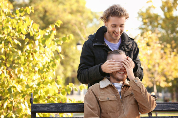 Onnellinen homo pari lepää puistossa
 - Valokuva, kuva