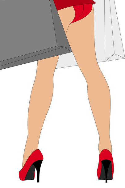 as belas pernas da mulher com sacos de compras
 - Vetor, Imagem
