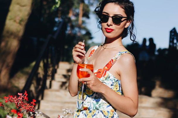 beautiful woman drinking cocktail - Photo, image