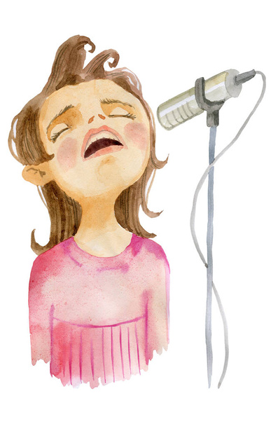 Singing character. The girl in front of a microphone - Photo, Image