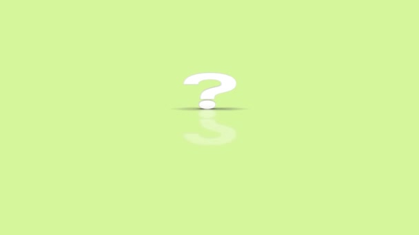 Fragezeichen Symbol in minimalistischer weißer Farbe springen in Richtung Kamera isoliert auf einfachen minimalen pastellgrünen Hintergrund - Filmmaterial, Video