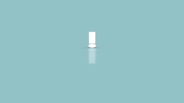 Exclamation mark symbol in minimalist white color jumping towards camera isolated on simple minimal pastel blue background - Footage, Video