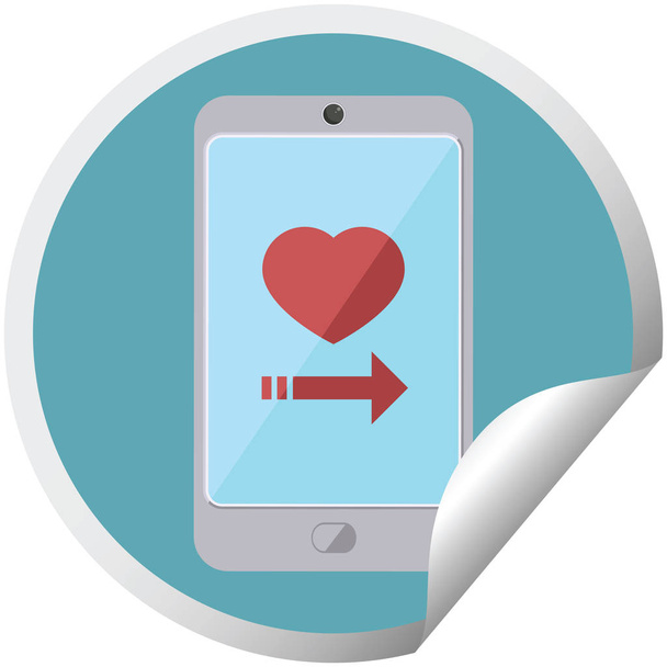 dating app on cell phone graphic vector illustration circular sticker - Vector, Image