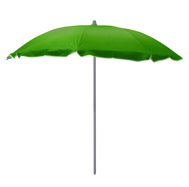 Green beach umbrella isolated on white. Clipping path included. - Photo, Image