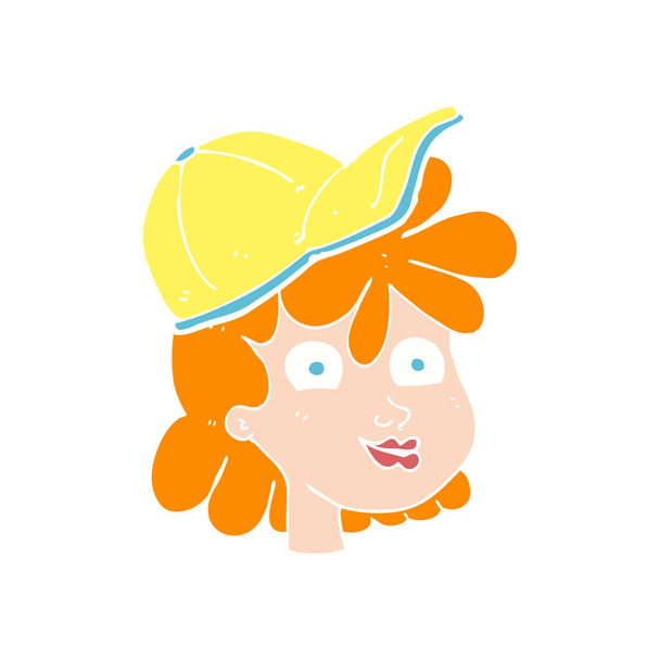 flat color illustration of female face wearing cap - Vector, Imagen