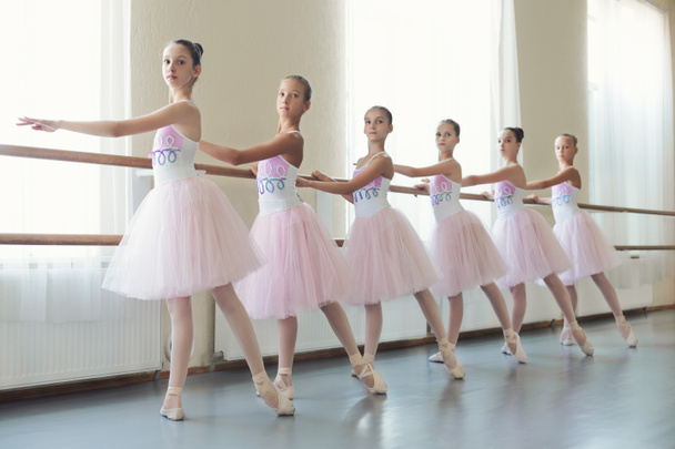 Group of young ballerinas training choreography, copy space - Photo, Image