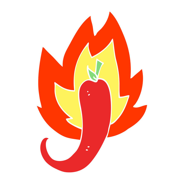 flat color illustration cartoon red hot chili - Vector, Image
