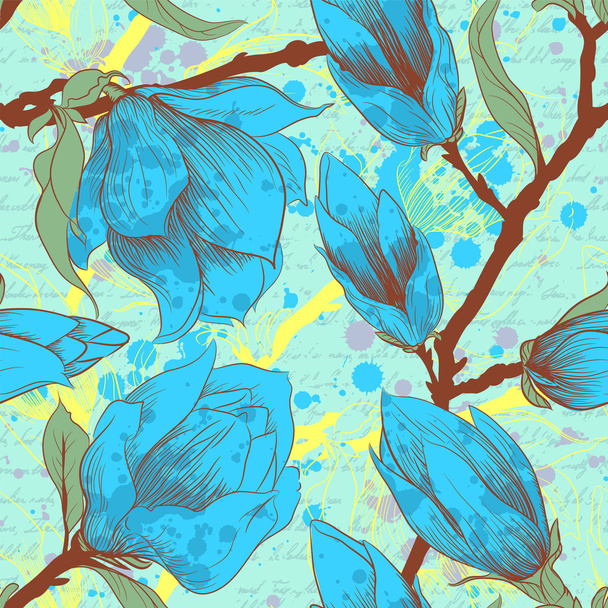 Vintage seamless pattern with magnolia flowers - Vetor, Imagem