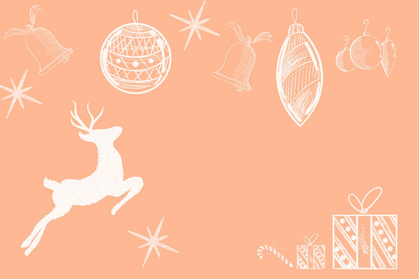 Sfondo natalizio di regali, decorazioni natalizie, stelle di Natale e cervi di Babbo Natale. Anno nuovo sfondo, spazio di copia
 - Foto, immagini