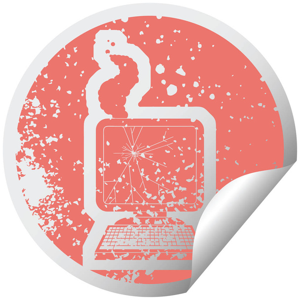 broken computer graphic distressed sticker illustration icon - Vector, Image