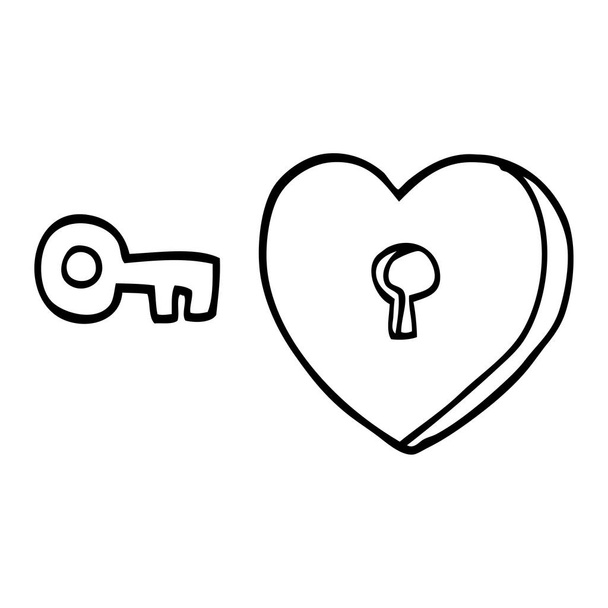 Linienzeichnung Cartoon Herz und Schlüssel - Vektor, Bild