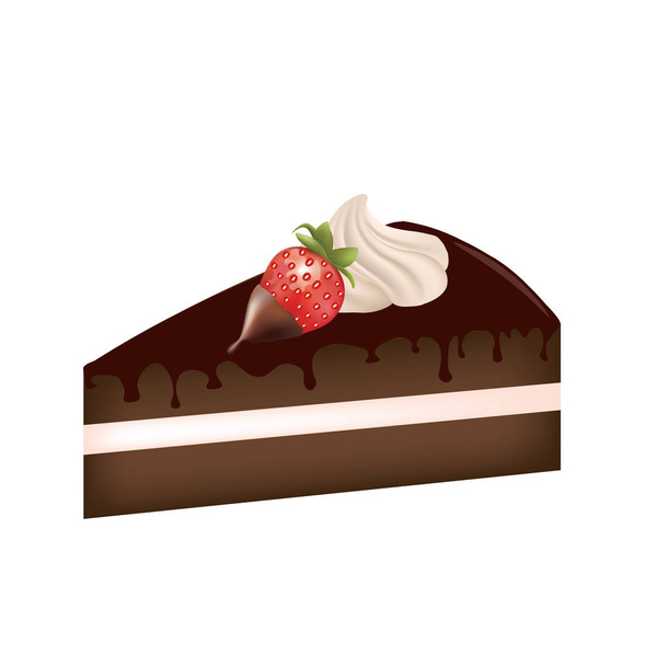 Piece of cake with strawberry, vector - Vector, Imagen