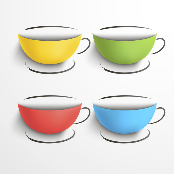 Set of colored cups with a saucers - Вектор, зображення