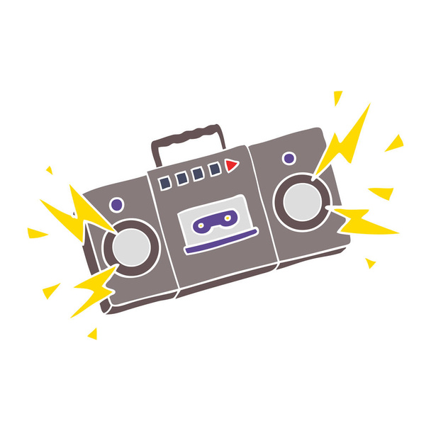 Retro flache Farbe Stil Cartoon Tape Kassettenspieler Ausstrahlen alter Rock-Melodien - Vektor, Bild