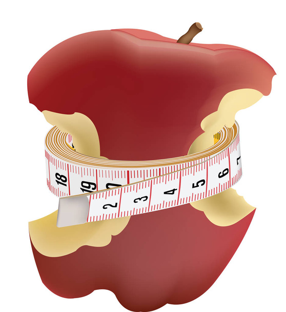 gebeten rode appel met kleermaker van meter - Vector, afbeelding