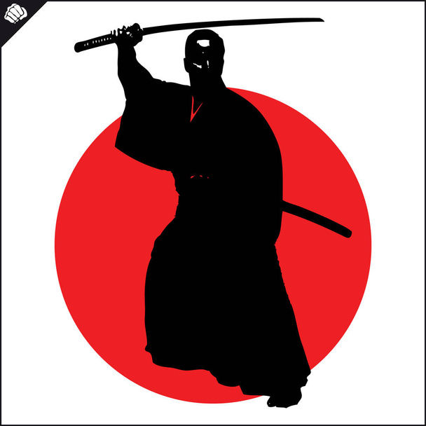 Samuray kendo katanacreative tasarım amblemi. Savaş sanatı erkek, renkli logo.  - Vektör, Görsel