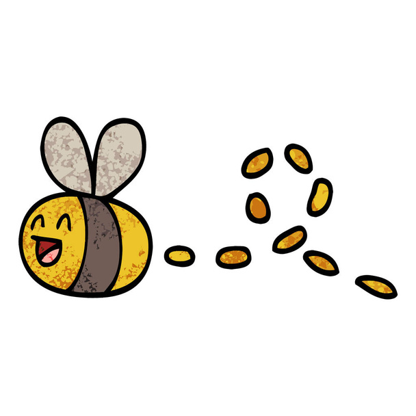 grunge textured illustration cartoon buzzing bee - Vector, Image