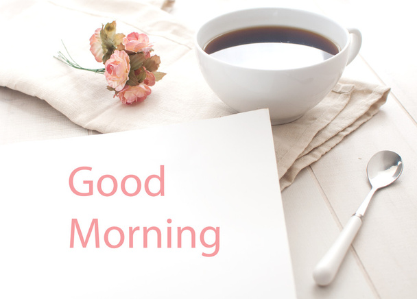 Günaydın Not ve kahve tebrik - Fotoğraf, Görsel