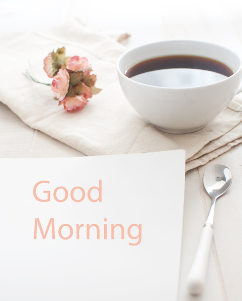 Buenos días nota de saludo y café
 - Foto, Imagen