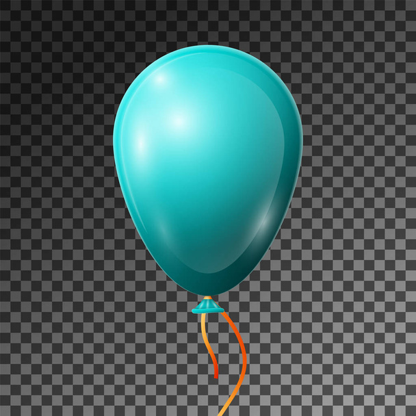 Realistische Turquoise ballon met lint geïsoleerd op transparante achtergrond. Vectorillustratie van glanzende kleurrijke glanzende ballon voor verjaardagsfeest - Vector, afbeelding