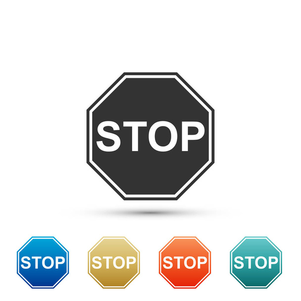 Stoppschild-Symbol isoliert auf weißem Hintergrund. Verkehrswarnzeichen. Elemente in farbigen Symbolen setzen. flache Bauweise. Vektorillustration - Vektor, Bild