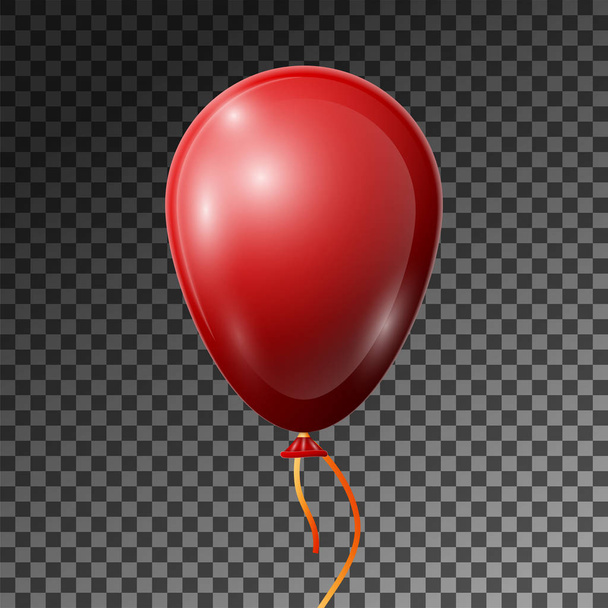 Realistische rode ballon met lint geïsoleerd op transparante achtergrond. Vectorillustratie van glanzende kleurrijke glanzende ballon voor verjaardagsfeest - Vector, afbeelding