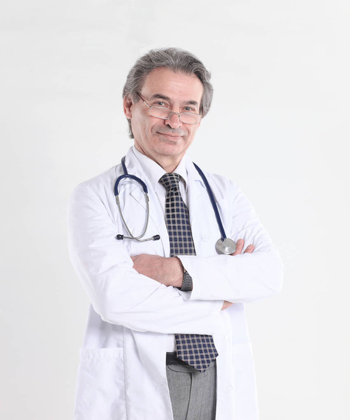 smiling therapist doctor with stethoscope .isolated on white background - Photo, Image
