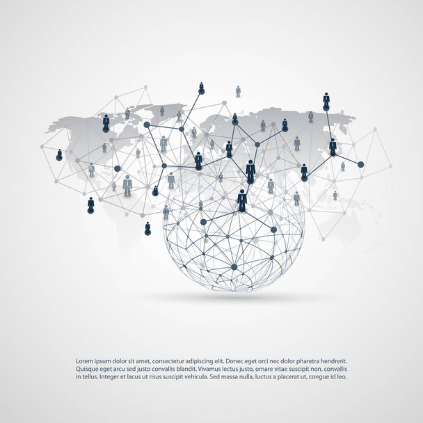 Цифрові мережі, глобальні бізнес-зв'язки - Концепція соціальних медіа з глобусом та світовою картою
 - Вектор, зображення