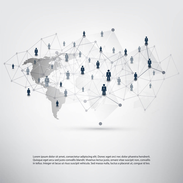 Netzwerke - globale Geschäftsverbindungen - Social-Media-Konzeption mit Weltkarte - Vektor, Bild