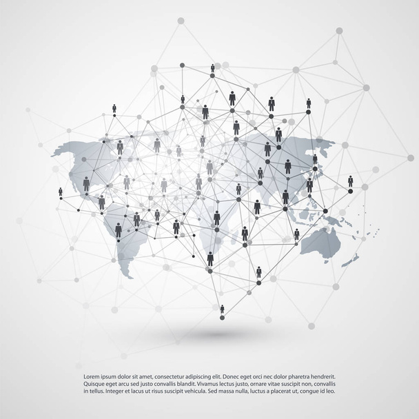 Redes - Conexões de Negócios Globais - Design de Conceito de Mídia Social com Mapa Mundial
 - Vetor, Imagem
