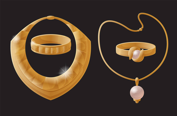 Golden Jewelry Pieces Made of Gold, Necklaces Set - Vektor, kép