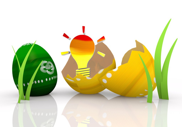 Painted idea icon inside a broken Easter egg - Foto, Imagen