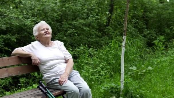 Старая бабушка сидит на скамейке в парке
 - Кадры, видео