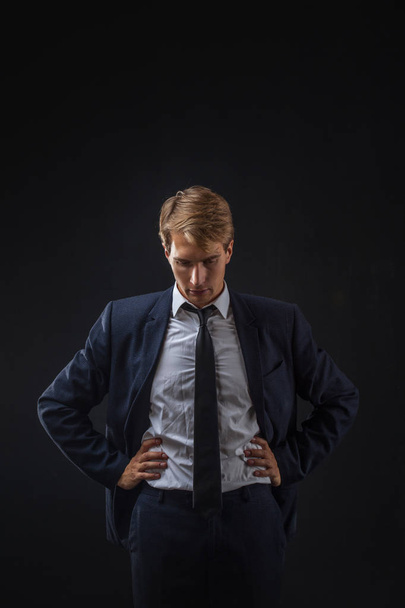 Depressed businessman. Depressed and confused, work problems and economic crisis. - Photo, Image