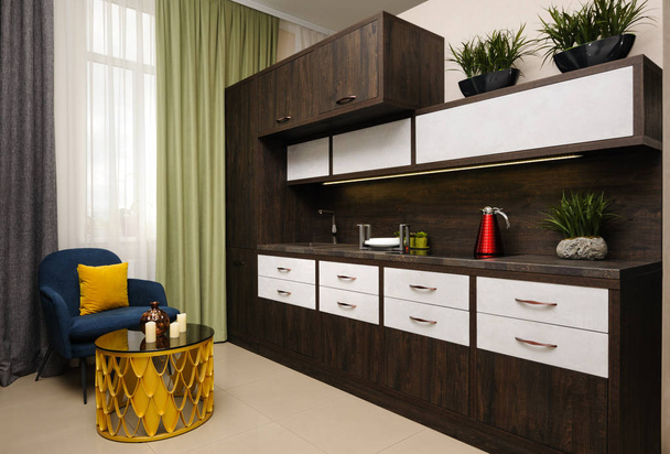 Luxury modern beige kitchen interior - Foto, Imagen