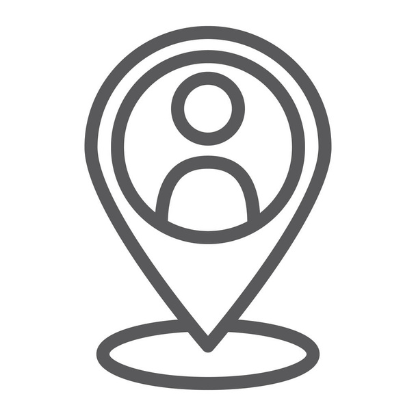 lokales Seo-Line-Symbol, Optimierung und Standort, Pinzeichen, Vektorgrafik, ein lineares Muster auf weißem Hintergrund. - Vektor, Bild