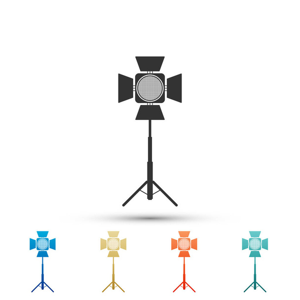 Movie spotlight icon isolated on white background. Light Effect. Scene, Studio, Show. Set elements in colored icons. Flat design. Vector Illustration - Vector, Image