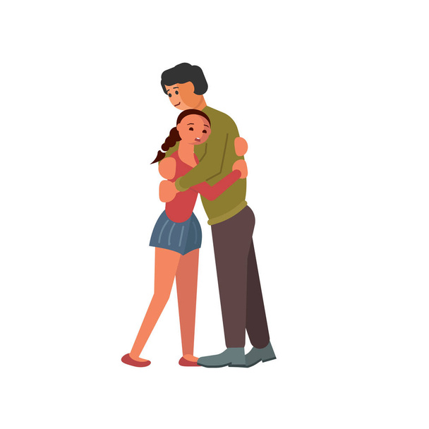 Ο πατέρας αγκαλιάζει και ανέσεις έφηβος κόρη - Διάνυσμα, εικόνα