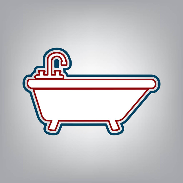 Bathtub sign illustration. Vector. Dark red, transparent and midnight green stroke of white icon at grayish background. - Vector, Image