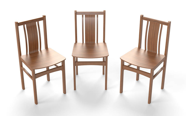 Several old style chairs on the white background. 3D rendering. - Foto, afbeelding