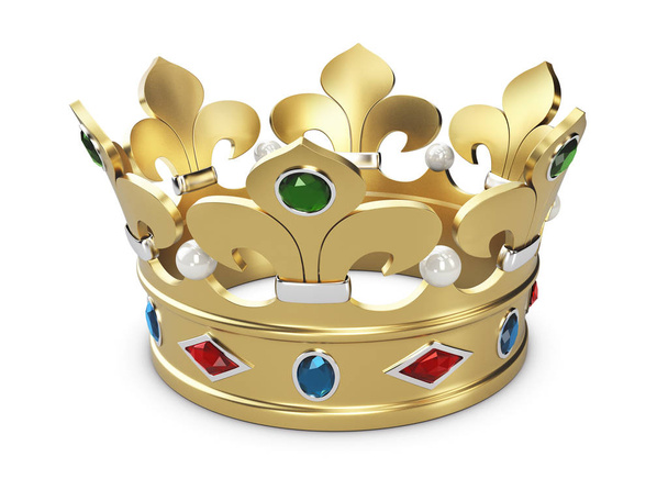 3D obrázek zlatý král koruna izolované na bílém - Fotografie, Obrázek