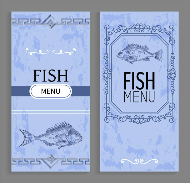 Seafood Menu with Linear Silhouettes of Fish - Vektor, obrázek