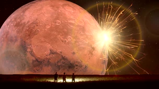 Incrível fantástica paisagem irreal com lua vermelha, fantasia paisagem animação - Filmagem, Vídeo