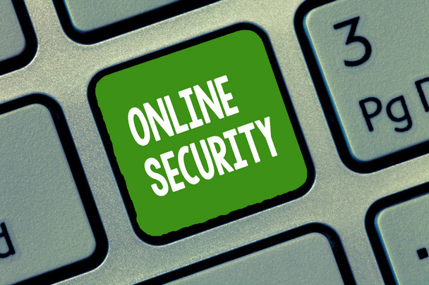 Texto de escritura a mano Seguridad en línea. Concepto que significa reglas para proteger contra ataques a través de Internet
 - Foto, Imagen