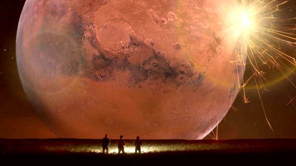 Дивовижні фантастичні нереальним ландшафтом з червоний місяця, фантазія краєвид анімації - Кадри, відео