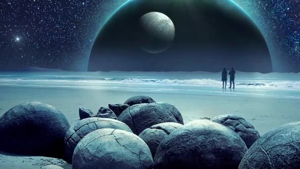 Καταπληκτικό φανταστική Γη και το σύμπαν Galaxy Animation με φεγγάρι  - Πλάνα, βίντεο